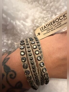 Leatherock Beige Suede Multi-Row Crystal Wrap Bracelet